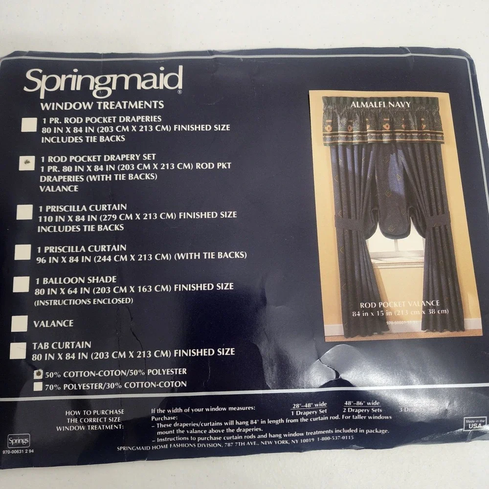 Vintage Springmaid Almalfi Navy‎ Curtain Set New Old Stock